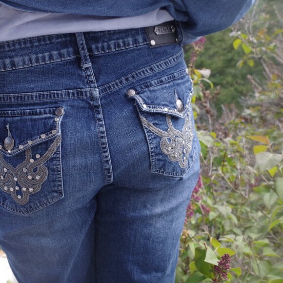 Embellished Pockets Tru   Luxe Ladies Jeans Straight Boot Cut Jeans - Picture 9 of 9